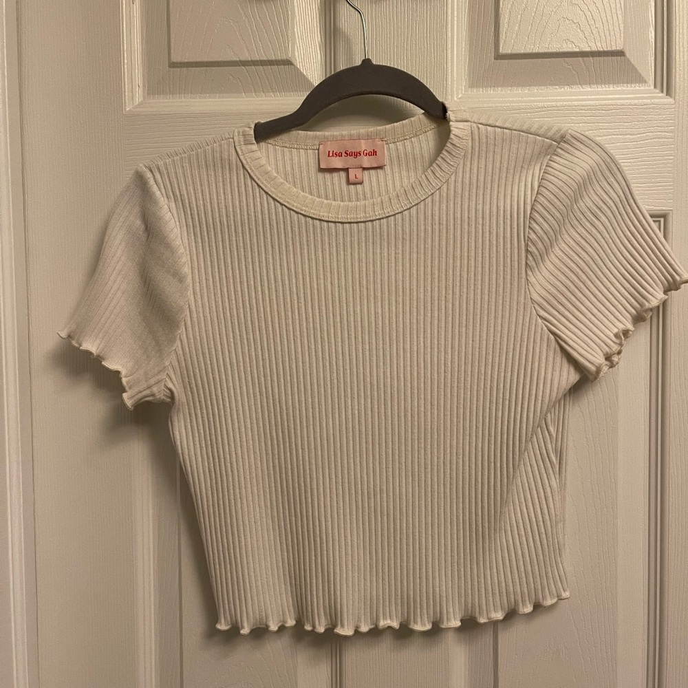 Lisa Says Gah Off-White Ribbed Bryn Crop Top - fits like S/M
